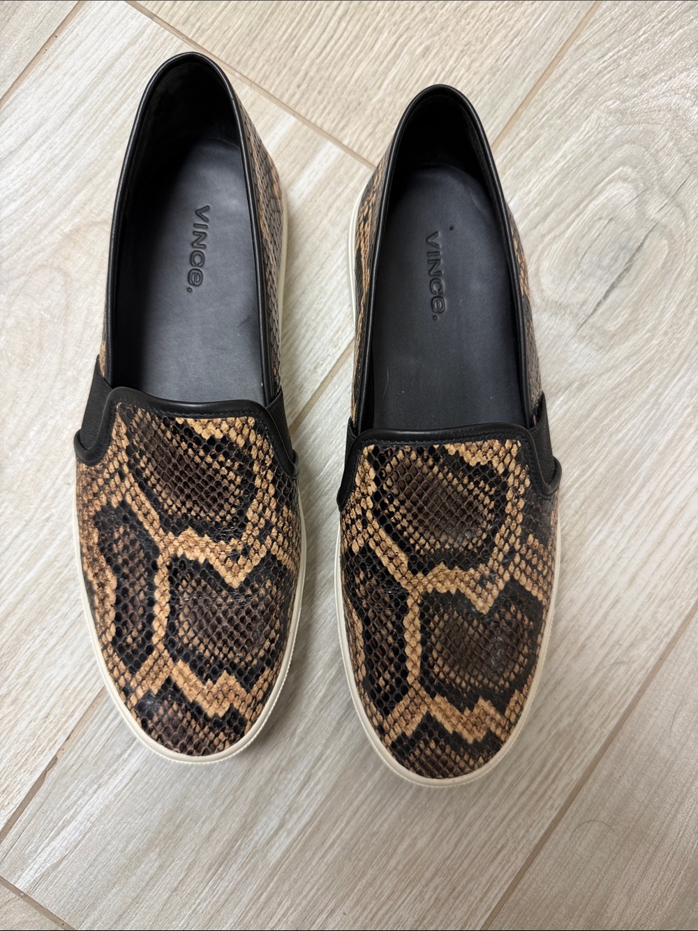 Vince Brown and Black Snake-Print Slip-On Sneakers